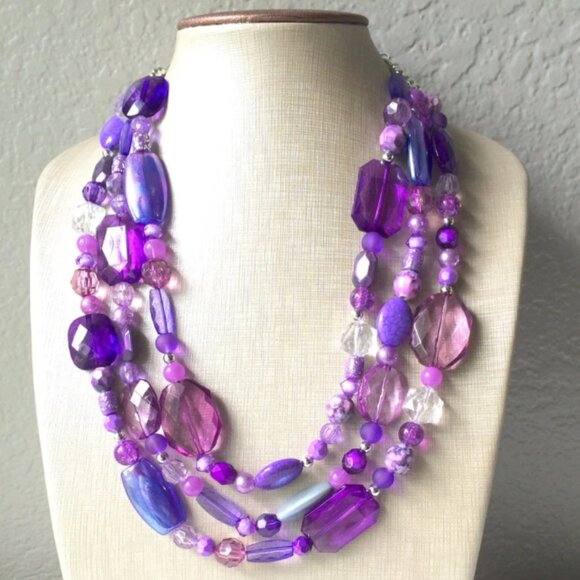 Purple Chunky Statement NecklacE - Picture 2 of 2